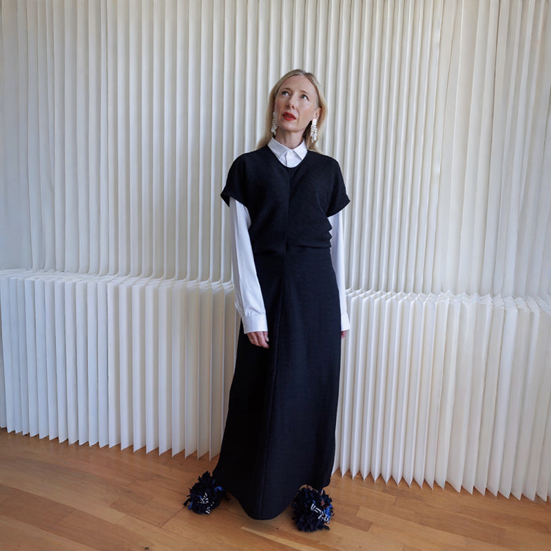 Black Crinkled A Line Dress