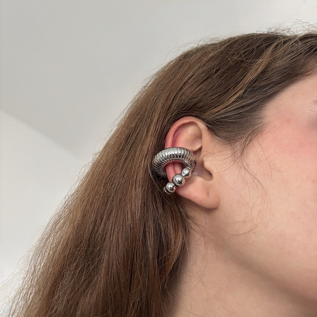 Silver C Shaped Hoop Ridged Clip Earrings