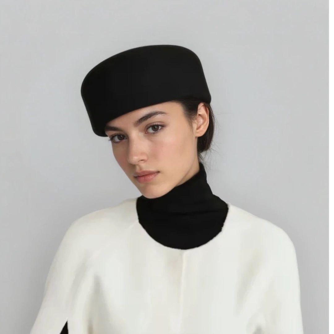 Black wool pillbox hat