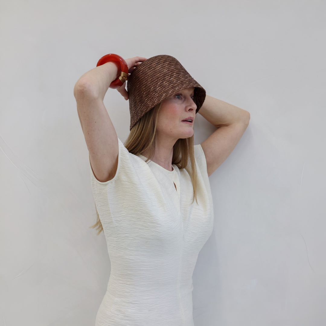 Woven Straw Lamp Bucket Hat