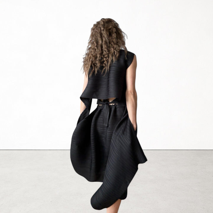 Black multi-wear pleated asymmetric dress