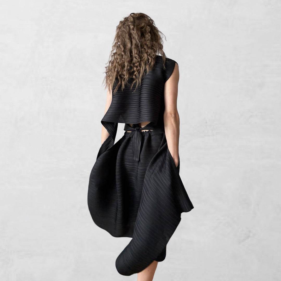 Black multi-wear pleated asymmetric dress