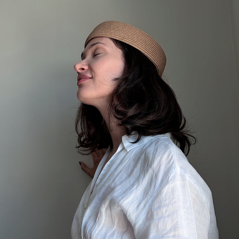 Natural Straw Pillbox Hat