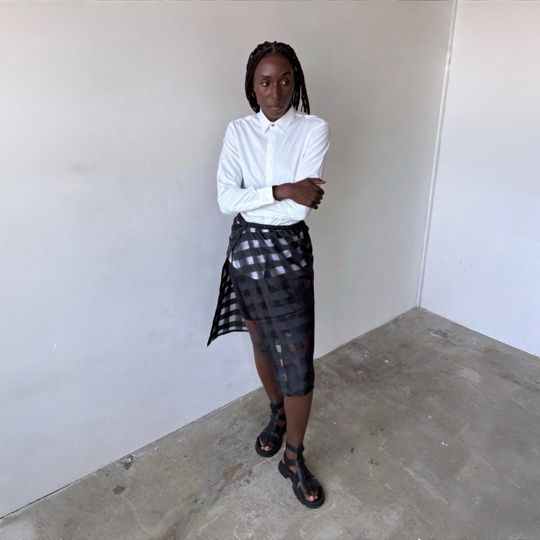 Black checkered organza wrap skirt