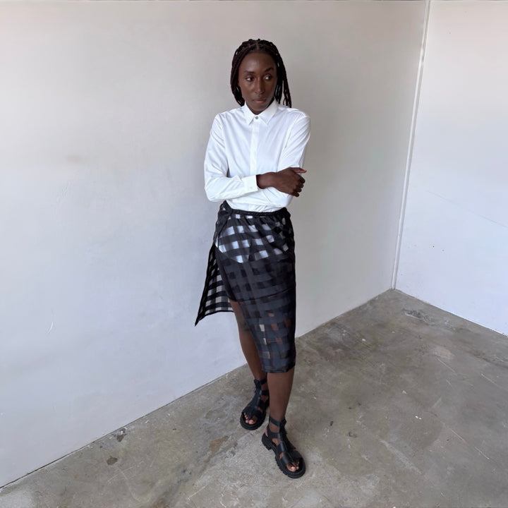 Black checkered organza wrap skirt