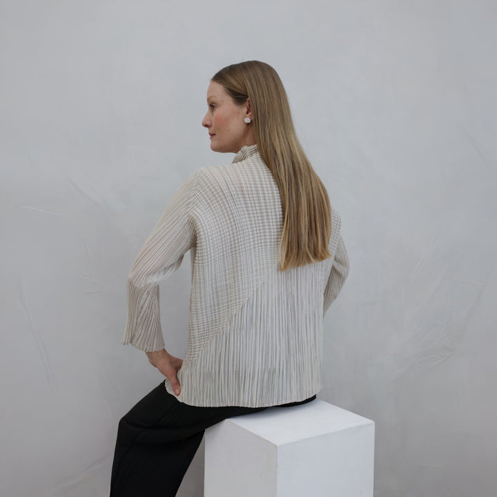 Beige Multi Way Accordion Pleated Shirt