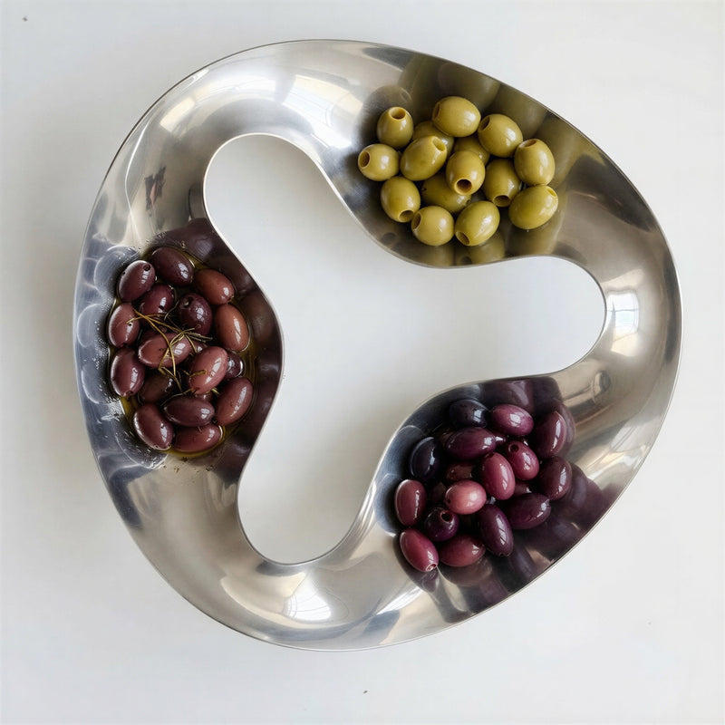Stainless Steel Three Compartment Organic Snack Plate