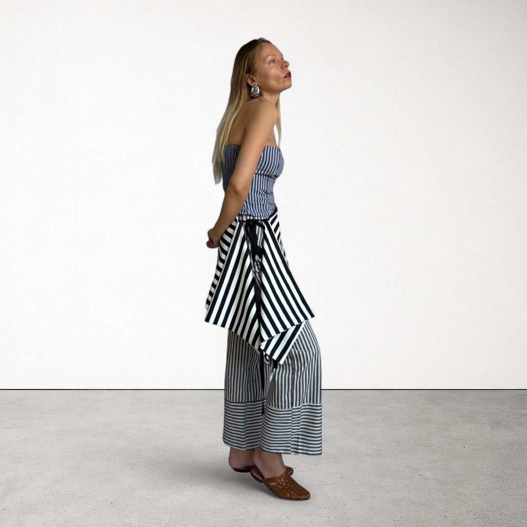 Striped multi-wear top or apron skirt layer