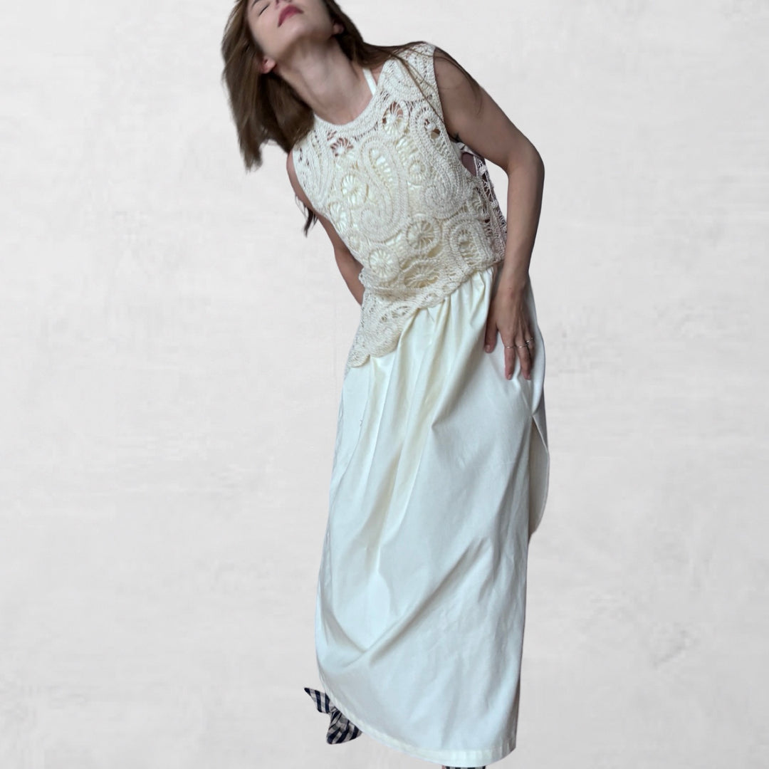 Cream crochet maxi cotton dress