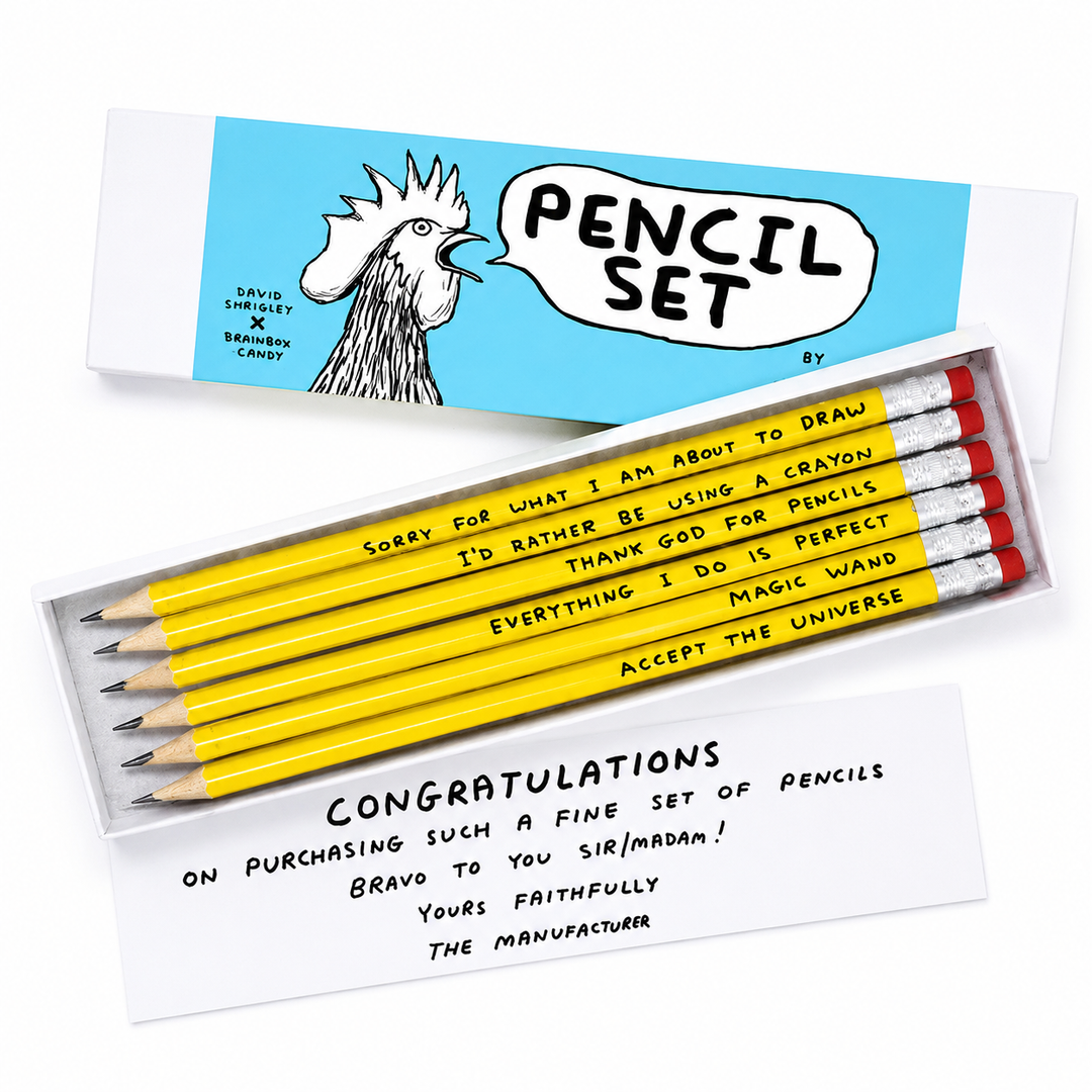 David Shrigley Funny Pencil Box Gift Six Designs Set Three