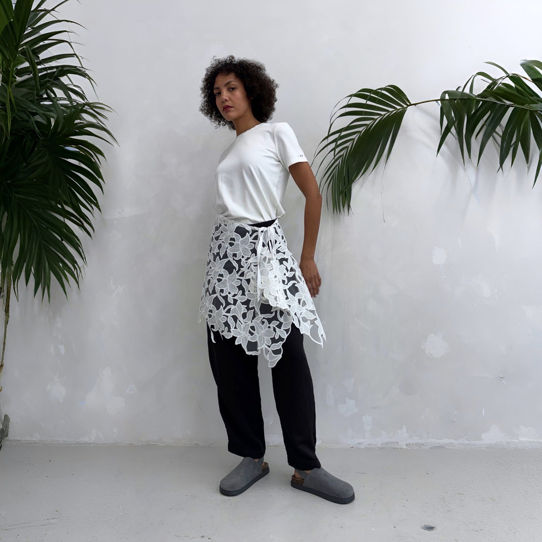 White Floral 3D Lace Wrap Tie Apron Skirt