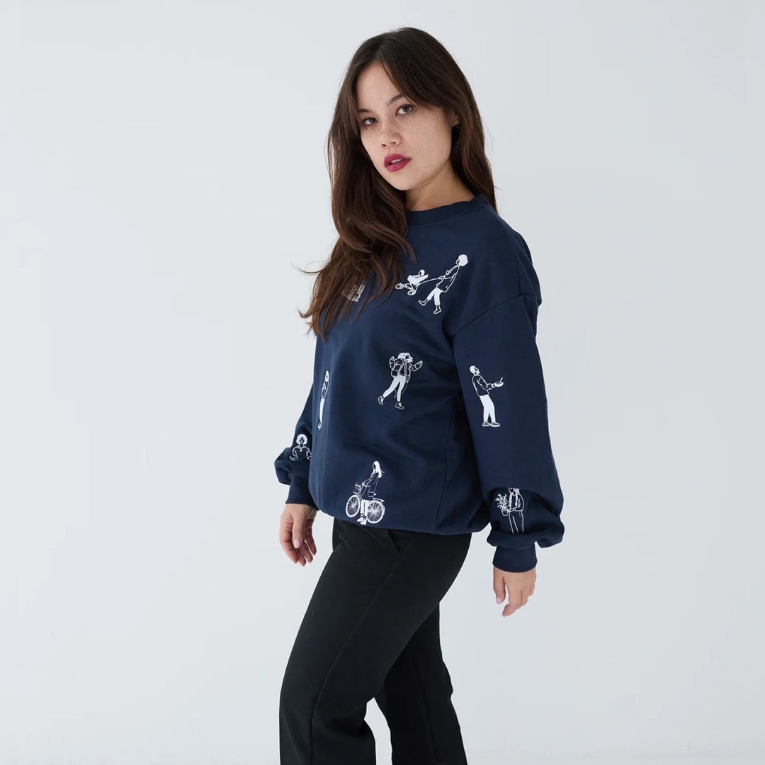 Navy premium heavyweight jumper with people embroidery