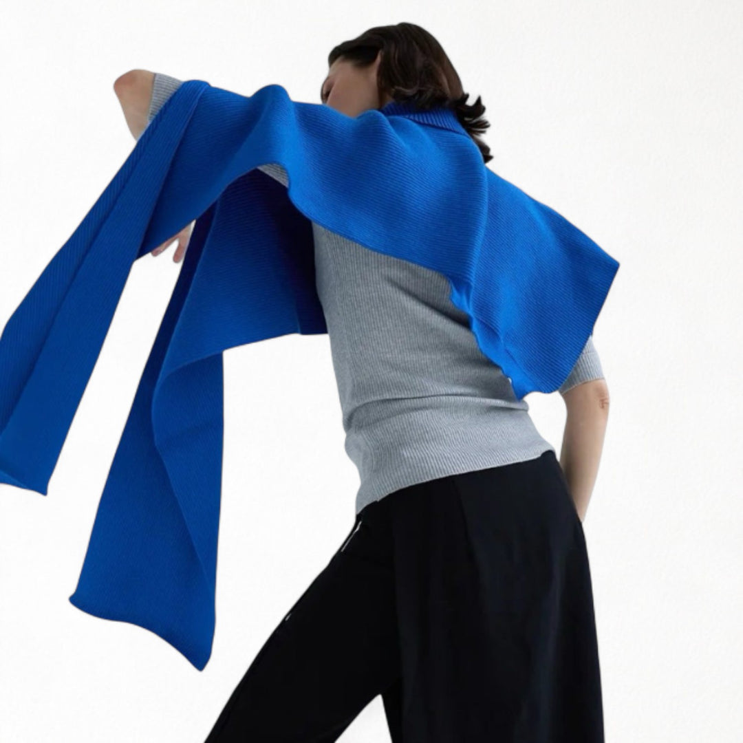 Blue and Grey Two Piece Knit Shawl And Pullover