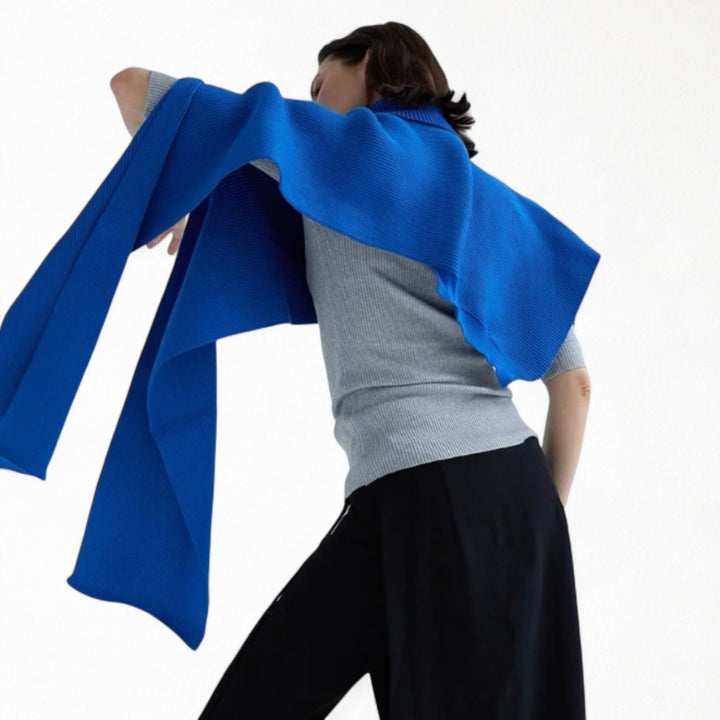 Blue and Grey Two Piece Knit Shawl And Pullover