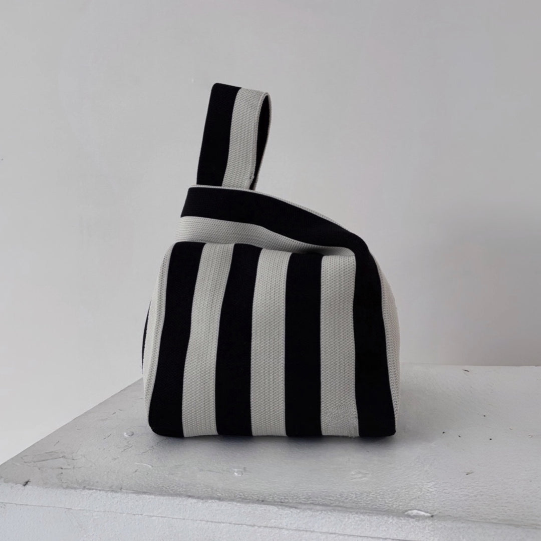 Striped knitted mini tote bag