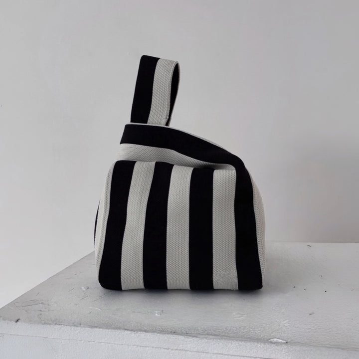 Striped knitted mini tote bag