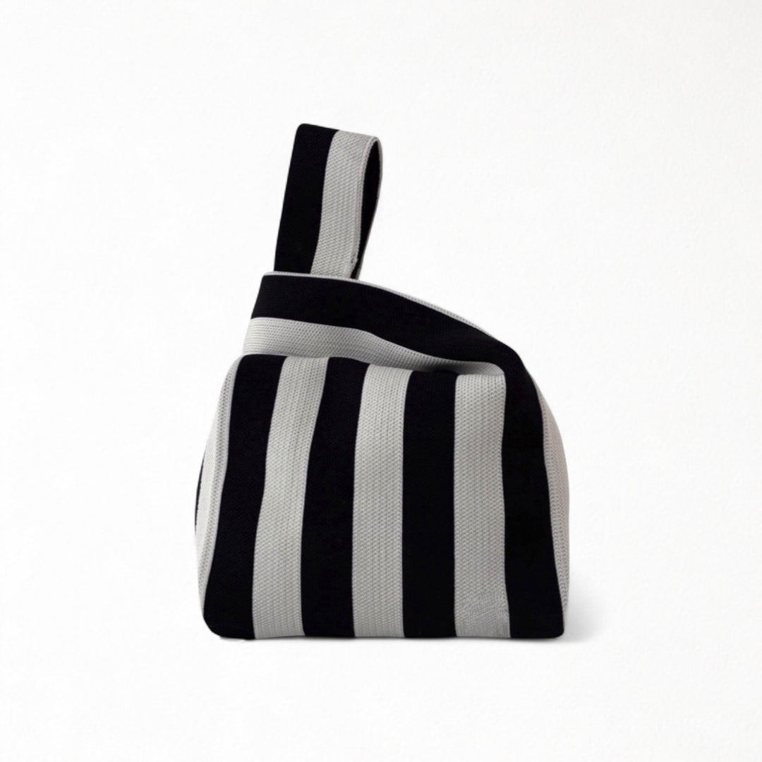 Striped knitted mini tote bag