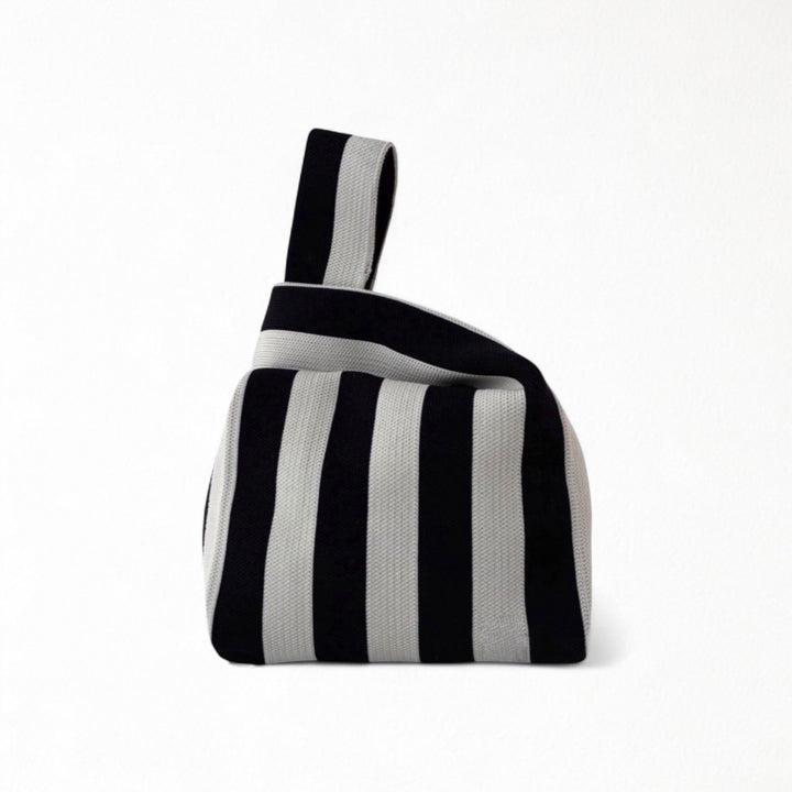 Striped knitted mini tote bag