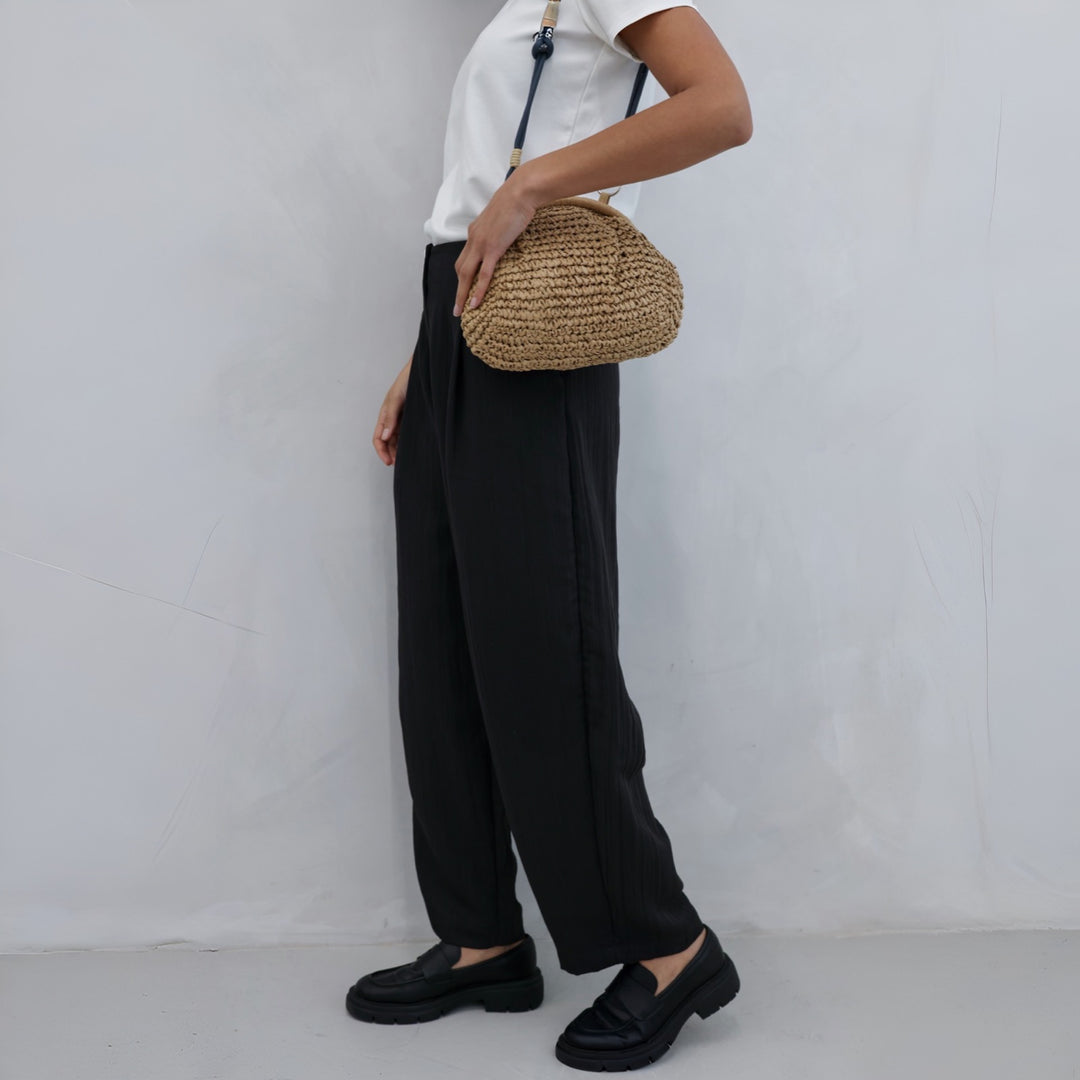 Straw Braided Clutch Bag With Braided Shoulder Strap