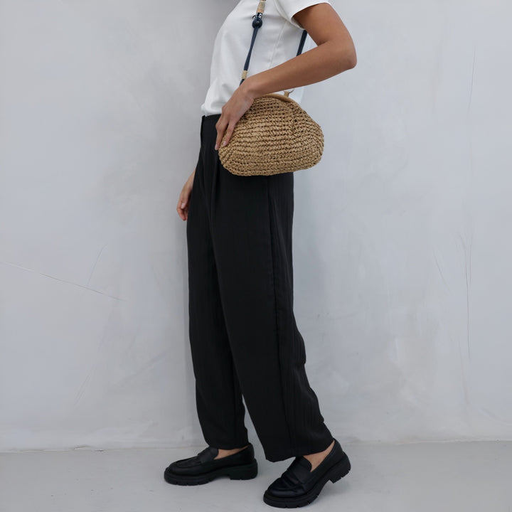 Straw Braided Clutch Bag With Braided Shoulder Strap