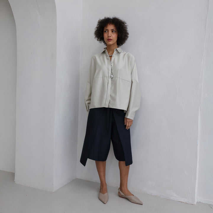 Navy Wool Wrap Culottes Trousers
