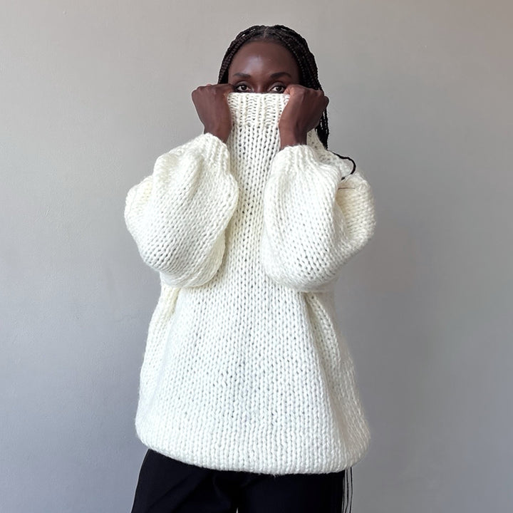 Beige wool chunky knit oversized jumper