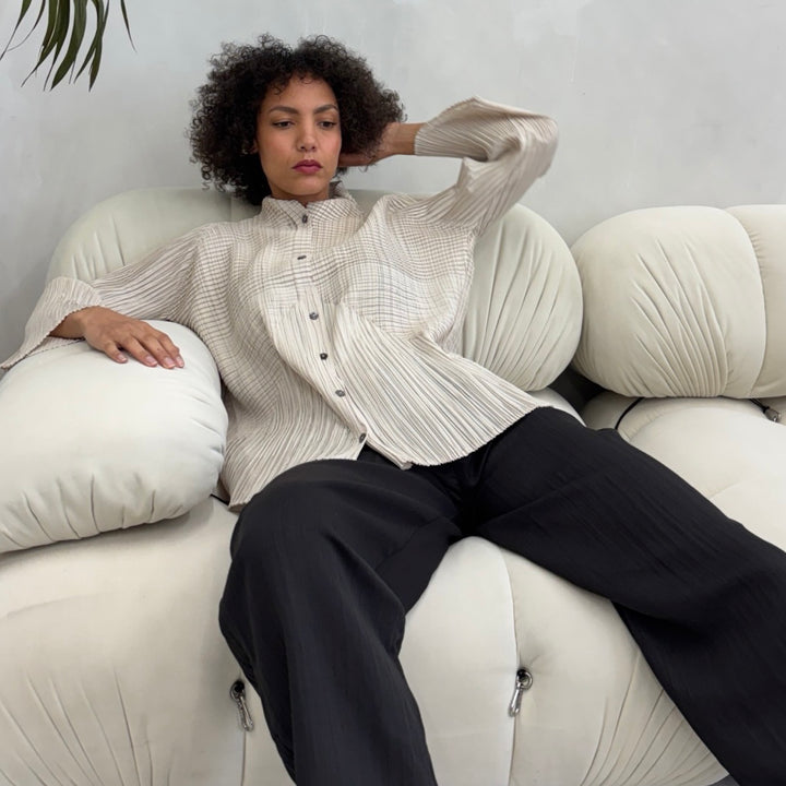 Beige Multi Way Accordion Pleated Shirt