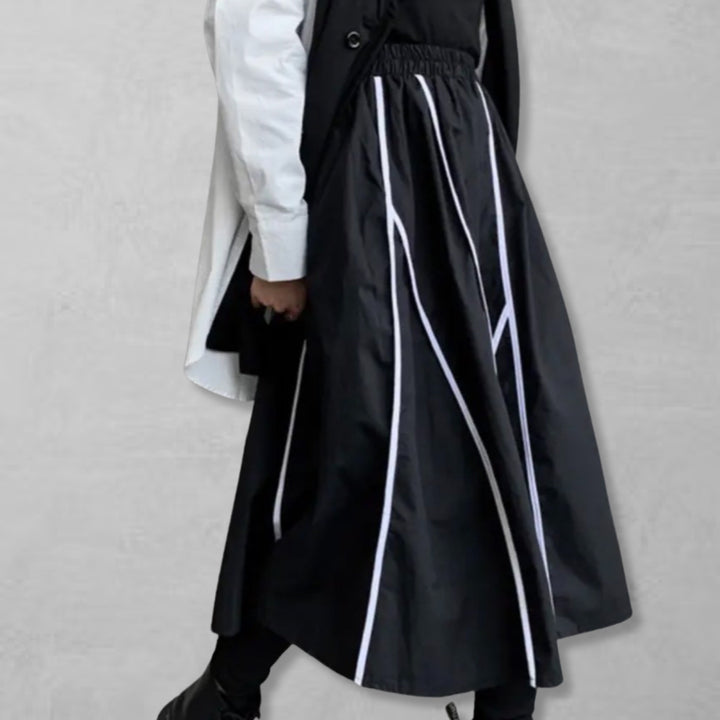 Black full skirt with panels and white contrast tape