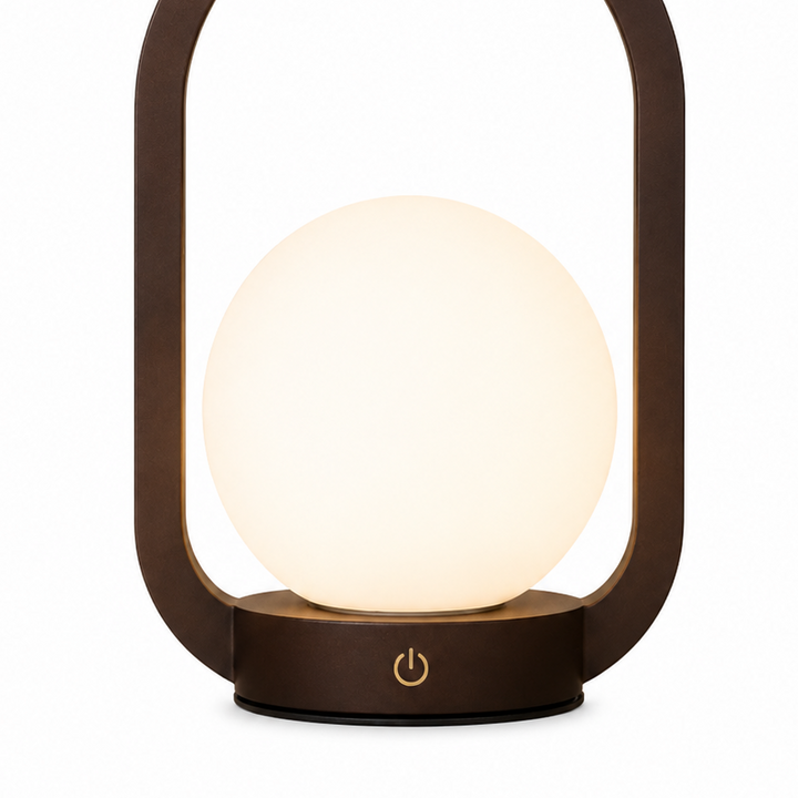 Sixton London Mini Lantern Walnut Style Rechargeable Touch Lamp