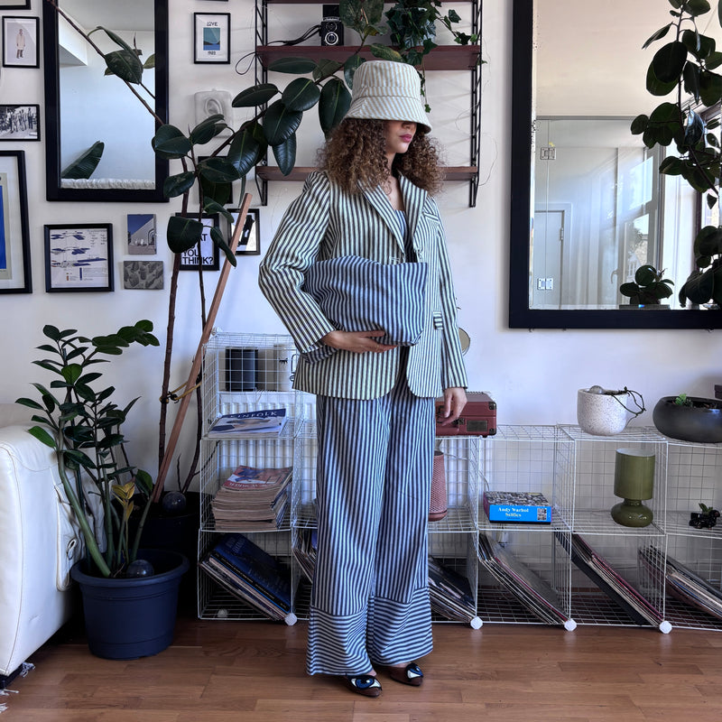 Blue White Striped Wide Leg Trousers