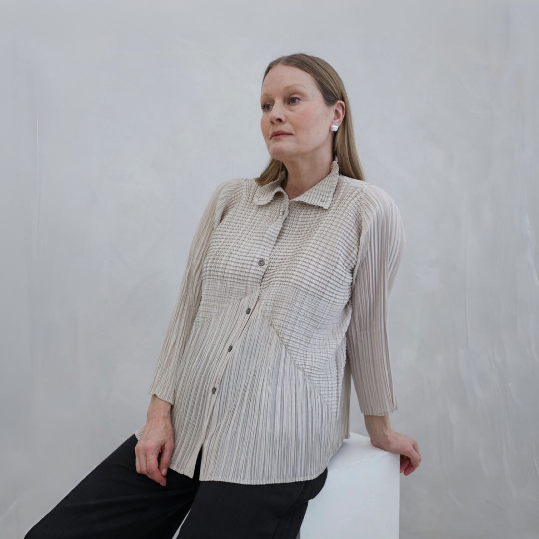 Beige Multi Way Accordion Pleated Shirt