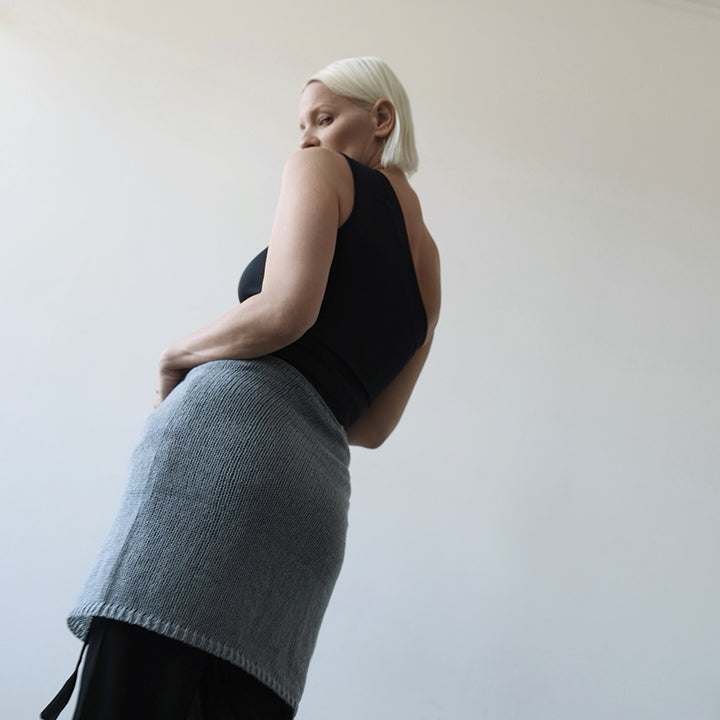 Grey Wrap Knitted Apron Skirt