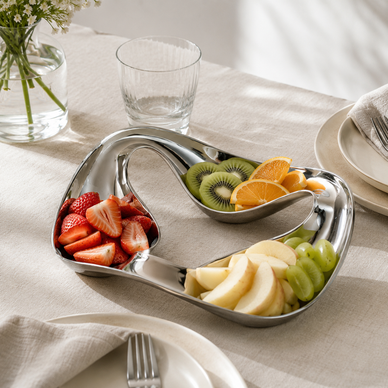 Stainless Steel Three Compartment Organic Snack Plate