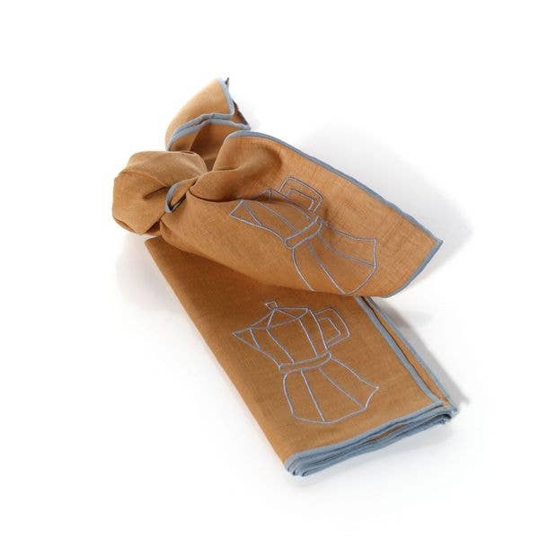 MÆGEN Set of Two Linen Blend Napkins Cafetiere Embroidery