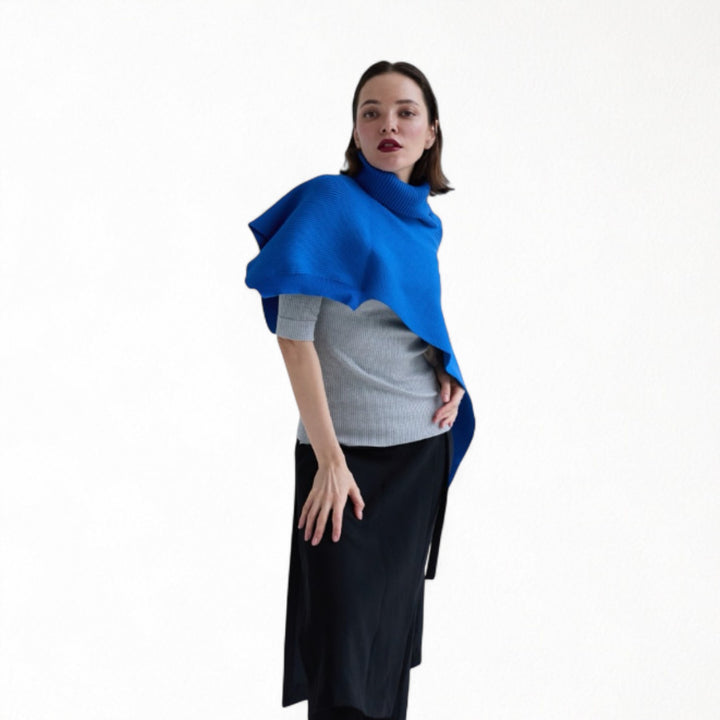 Blue and Grey Two Piece Knit Shawl And Pullover