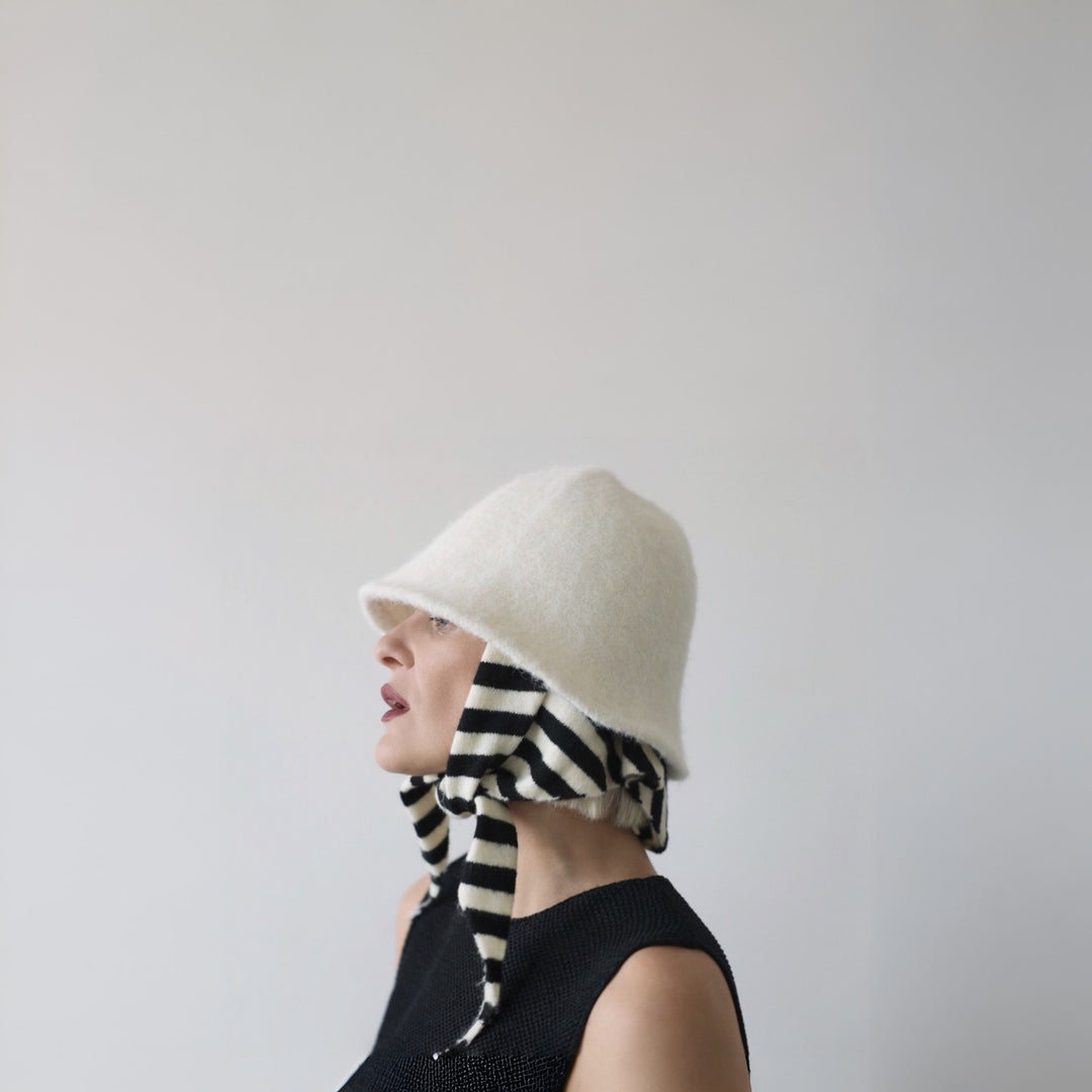 White wool cloche bucket hat