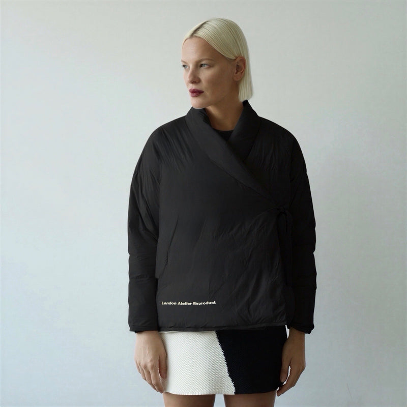 Black Quilted Wrap Kimono Jacket