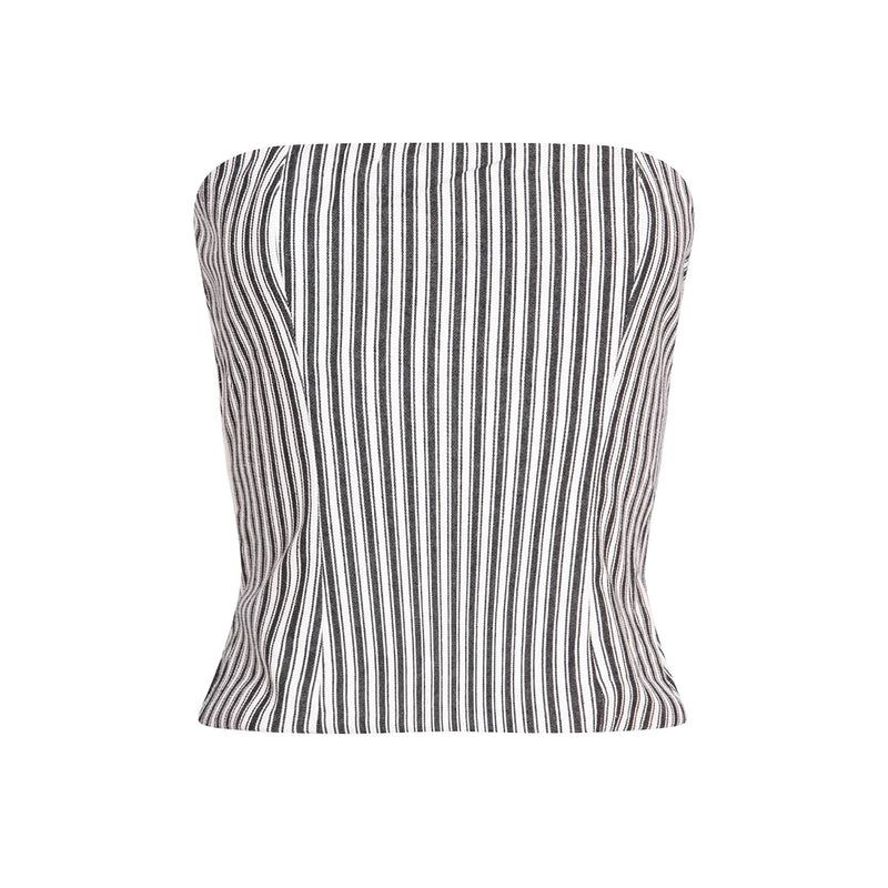 Black White Striped Strapless Corset