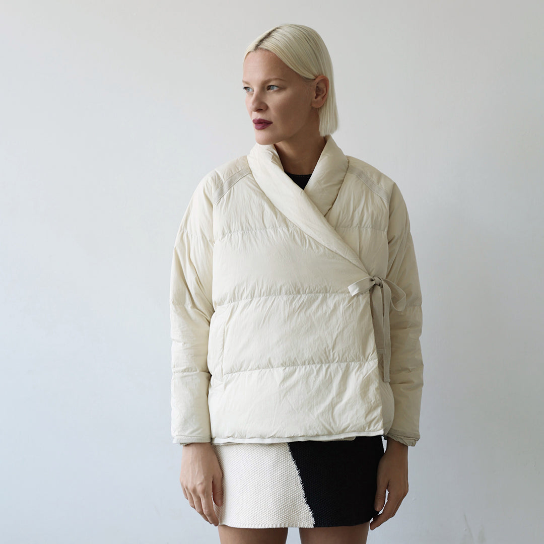 Beige Quilted Wrap Down Jacket