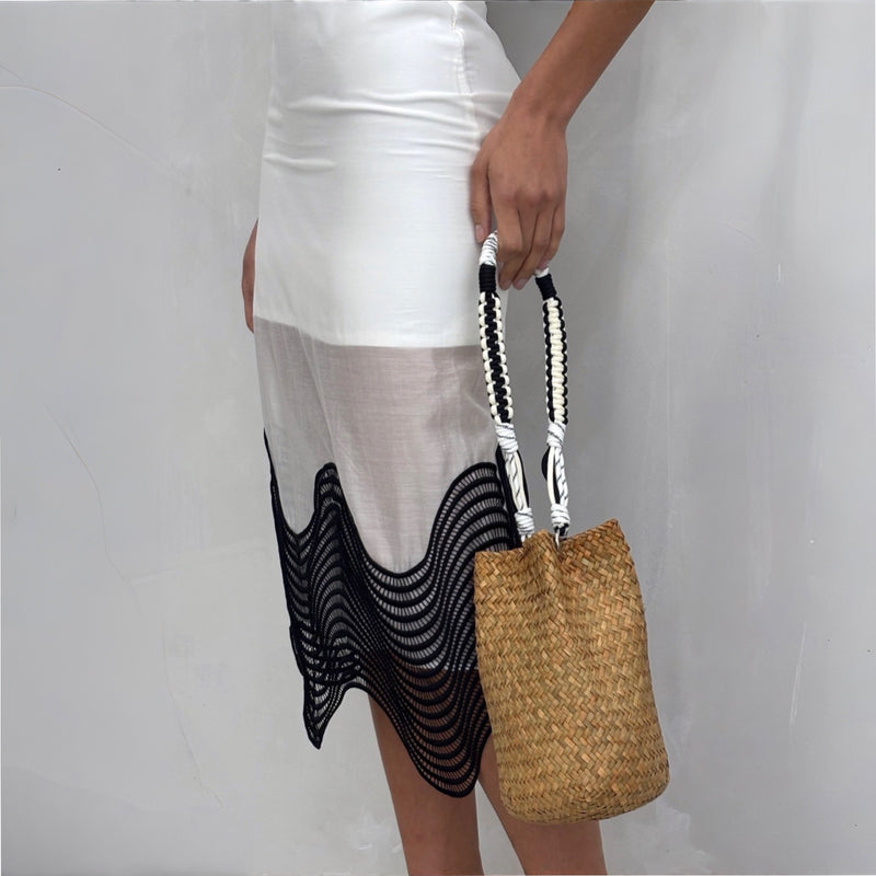 Woven Straw Bucket Bag With Braided Strap