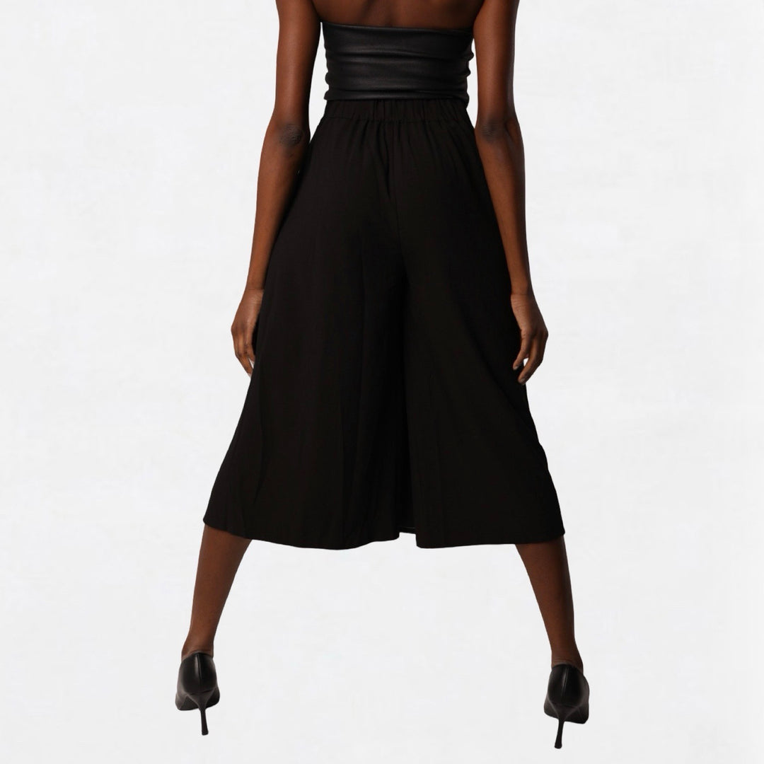 Black asymmetrical culottes with wrap detail