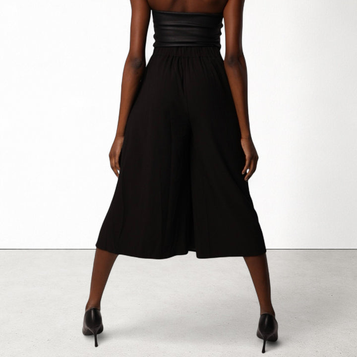 Black asymmetrical culottes with wrap detail