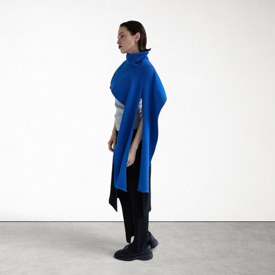 Blue and Grey Two Piece Knit Shawl And Pullover