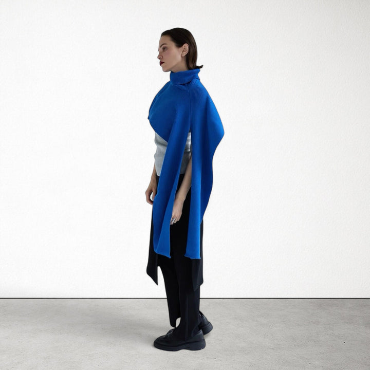 Blue and Grey Two Piece Knit Shawl And Pullover