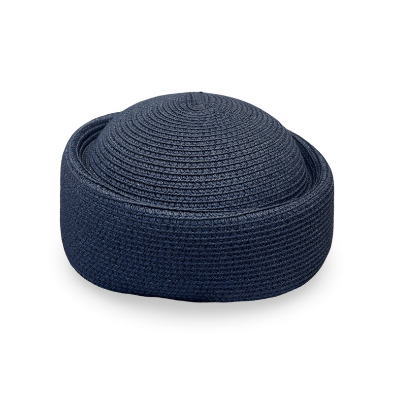 Navy Straw Pillbox Hat