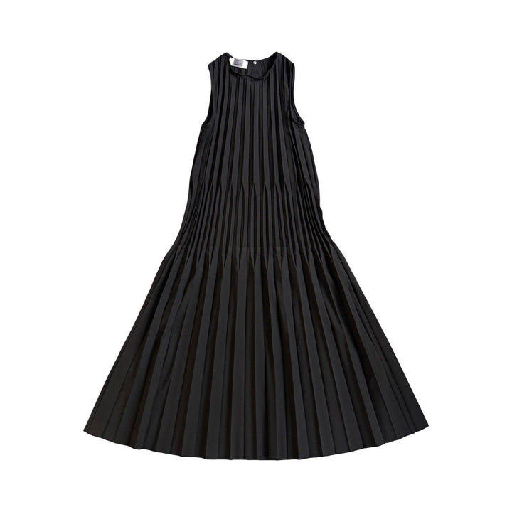 Black Pleated Layer Midi Dress