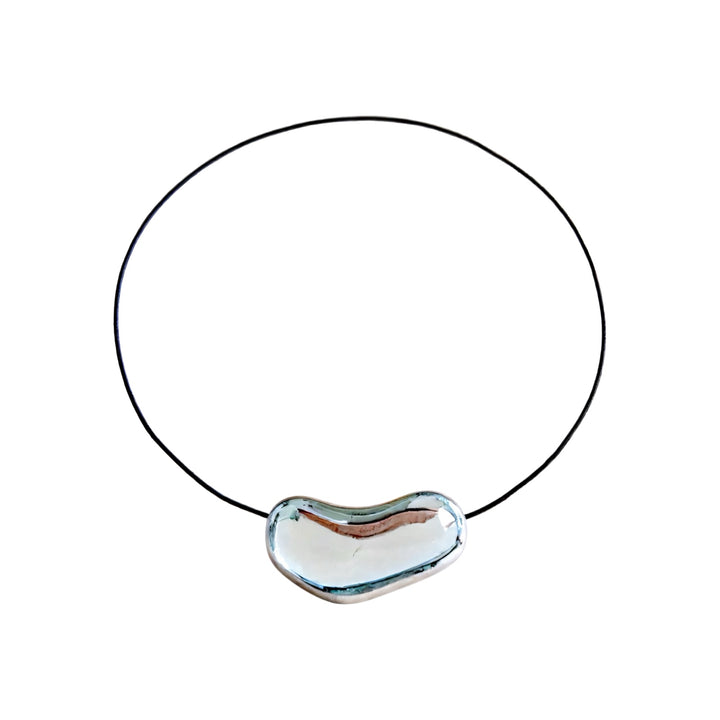 Silver bean geometric pendant necklace