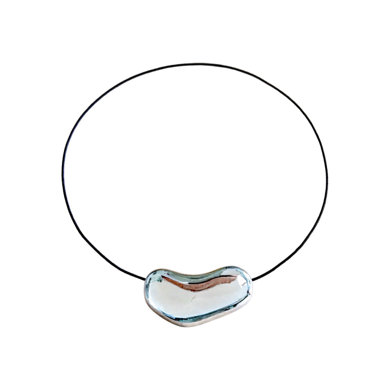 Silver Bean Geometric Pendant Necklace