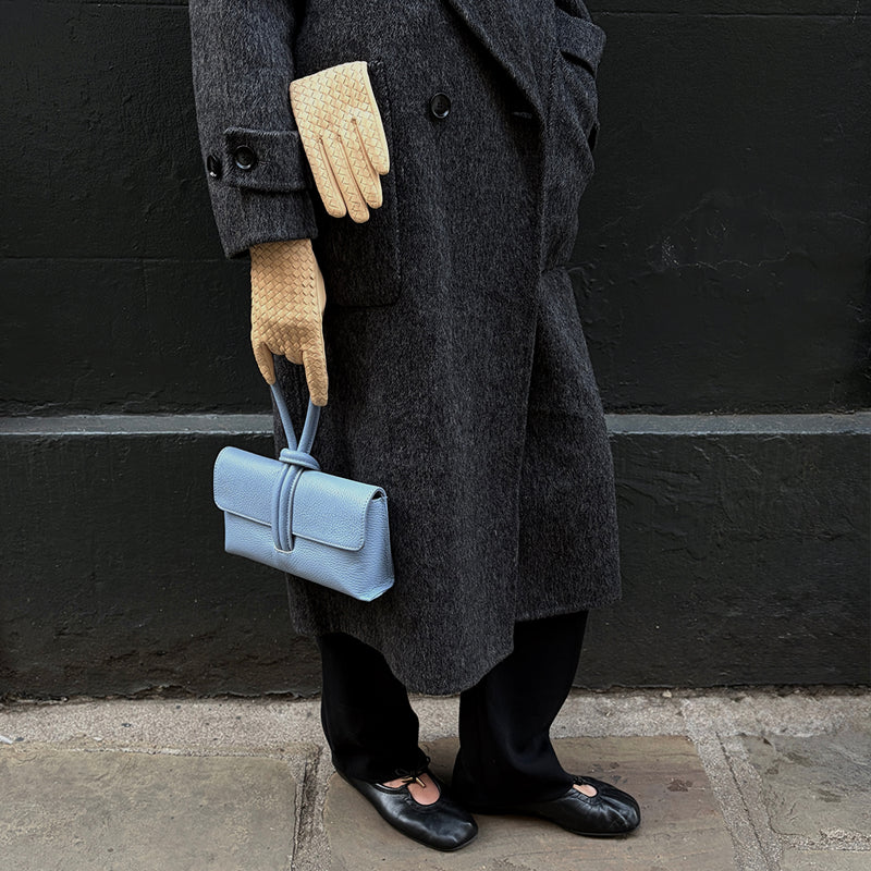 Beige Woven Leather Short Gloves