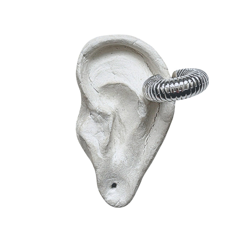 Silver C Shaped Hoop Ridged Clip Earrings